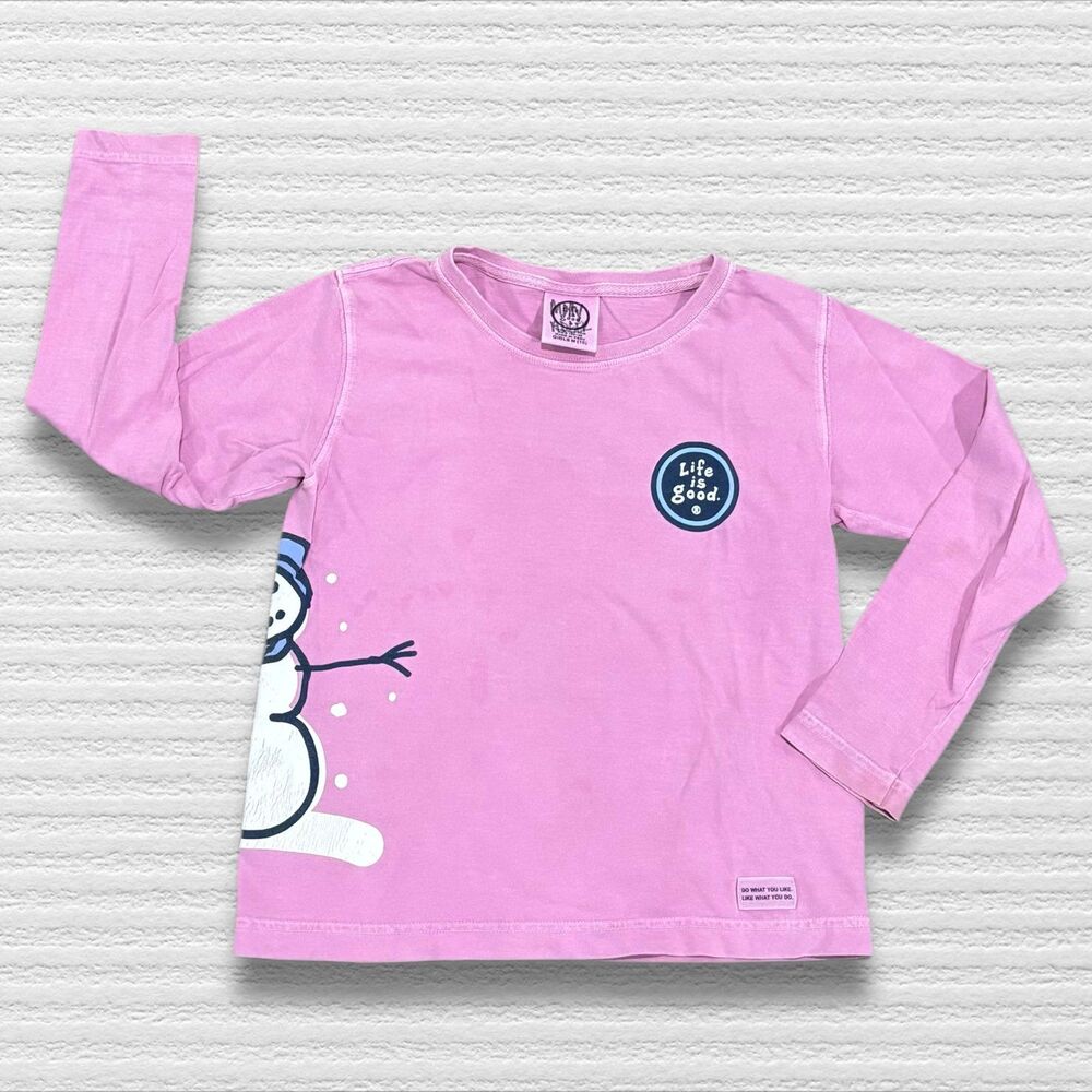 Life is Good Med 10 Girls Pink Purple Snowman Long Sleeve Shirt